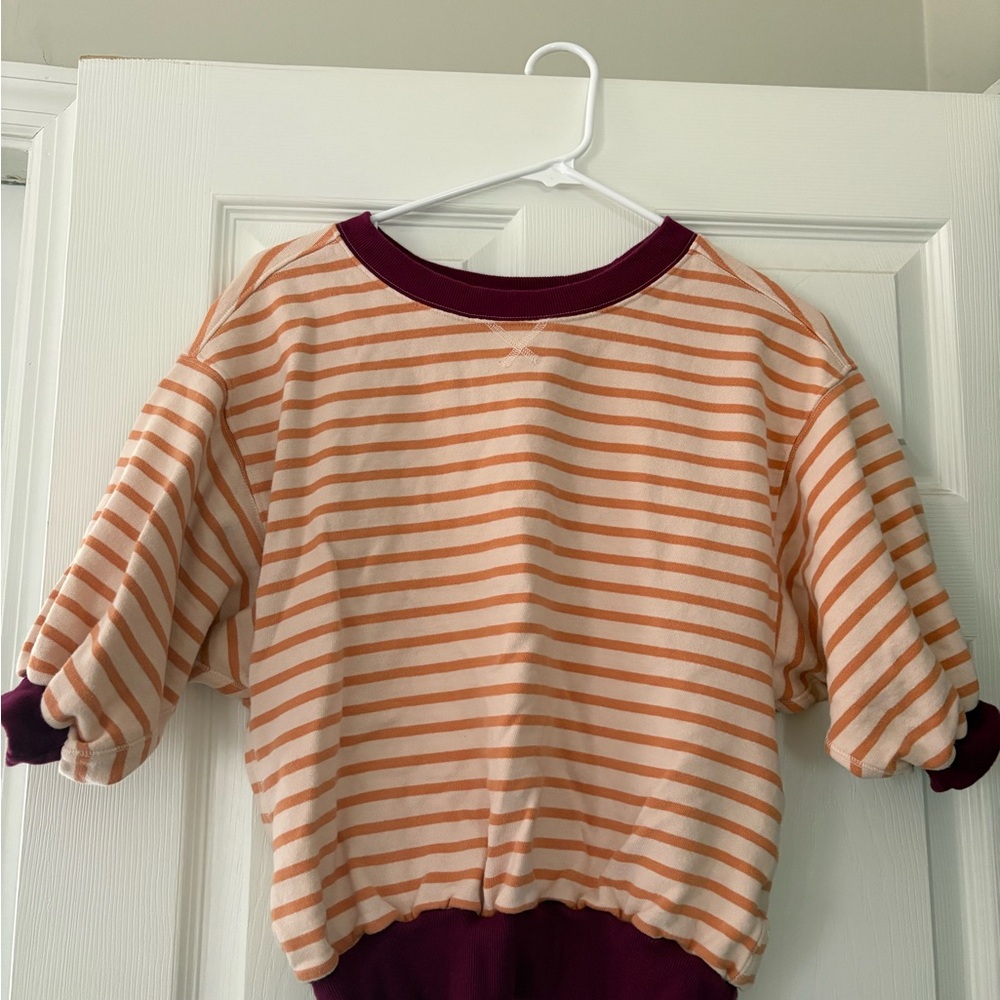 Pilcro Anthropology Orange and White Striped Bubble Sweatshirt